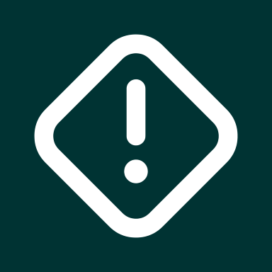White warning exclamation mark inside a diamond on a teal background