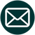White envelope icon on a dark green circular background.