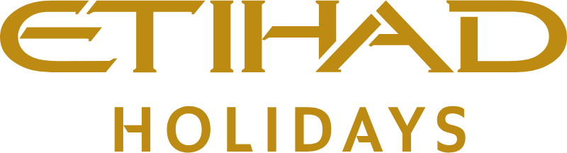 Etihad Holidays logo in gold text on a white background