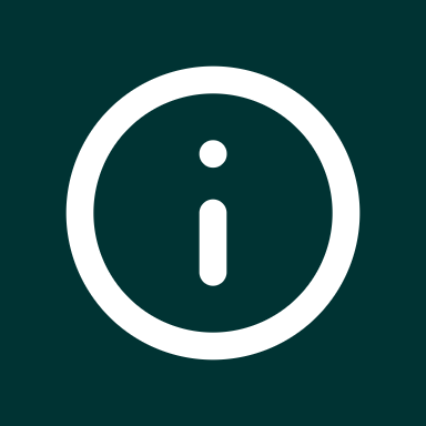 White information icon in a circle on a dark teal background