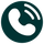 White phone handset icon on a dark green circular background with signal lines in the upper right