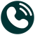 White phone handset icon on a dark green circular background with signal lines in the upper right