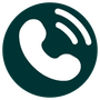 White phone handset icon on a dark green circular background with signal waves