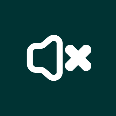 Muted speaker icon with an X on a dark teal background, indicating sound off.