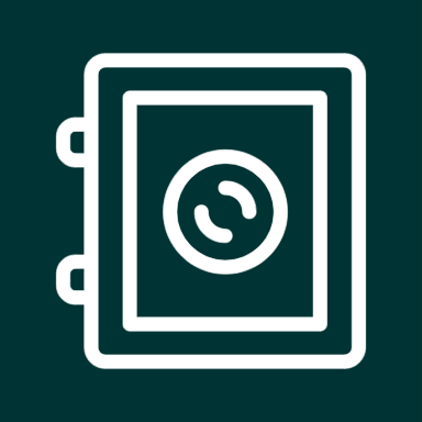 White safe icon on dark green background
