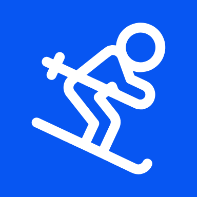 White skier icon on a blue background