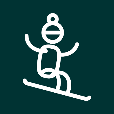 White snowboarder icon on a dark teal background