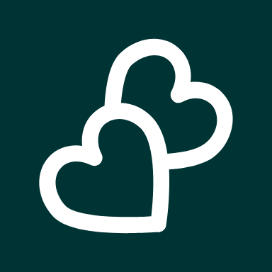 Two overlapping white heart outlines on a dark teal background