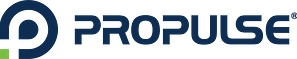 A blue and green logo for propulse on a white background