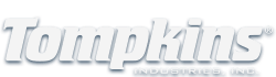 A white tompkins logo on a white background