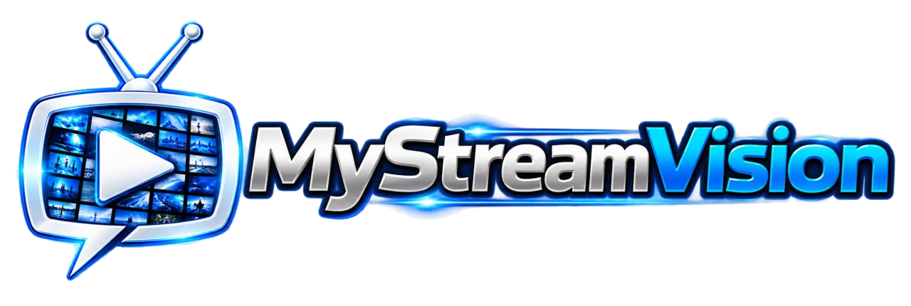 The logo for mystreamvision shows a television with a play button on it.
