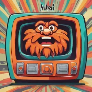 A cartoon character with a beard is on a television screen