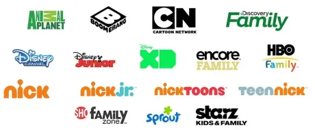 A bunch of cartoon network logos on a white background