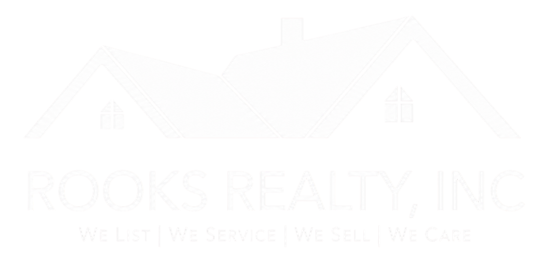 Faint white ROOKS REALTY INC. logo with a stylized house roof and small tagline text on a white background