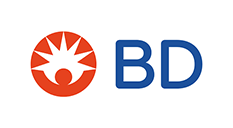 A blue and red logo for bd with a star in the middle.