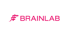 A pink logo for brainlab on a white background.