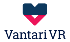 A logo for vantari vr with a heart in the middle.