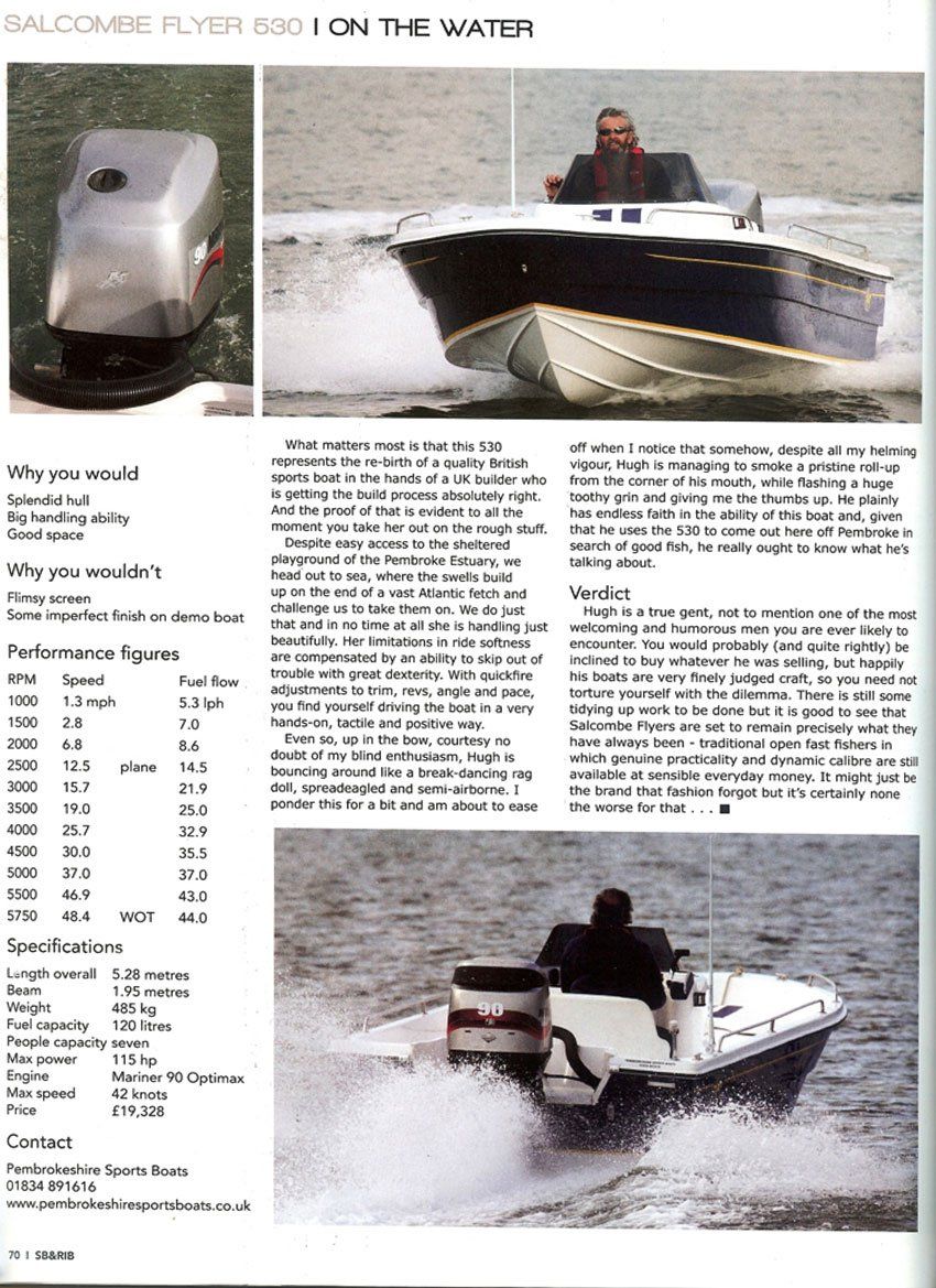 Salcombe Fly 21 530, on the water: powerboats racing, and close up of its motor.