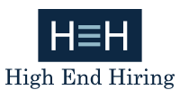 High End Hiring logo with white "HEH" on a dark blue rectangle above the company name.