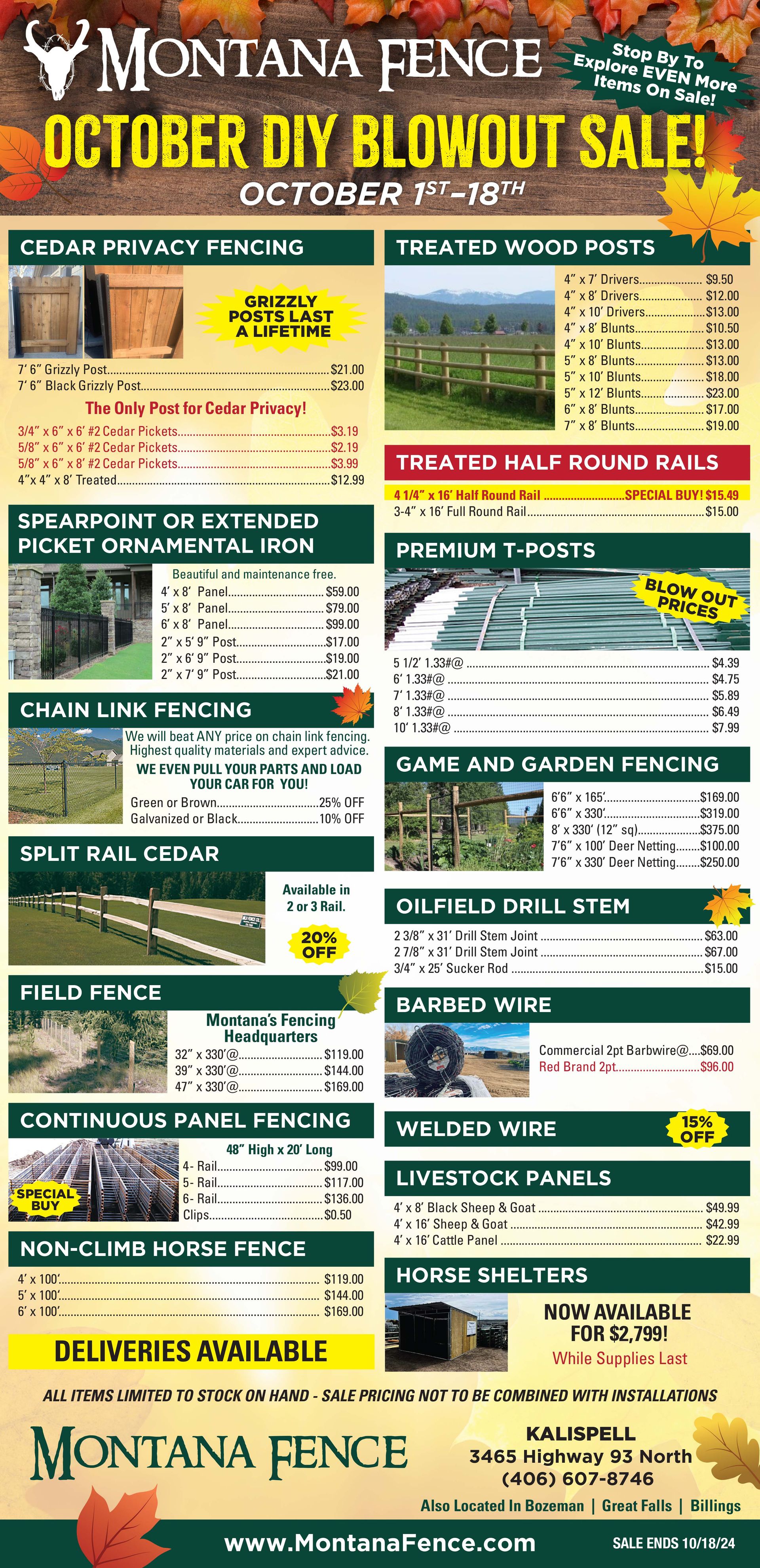 Fall Fencing Sale Montana Fence Kalispell, MT