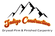 Indigo Construction logo with mountain peaks and the text “Drywall Firm & Finished Carpentry”