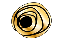 Un logo circolare nero con la scritta 