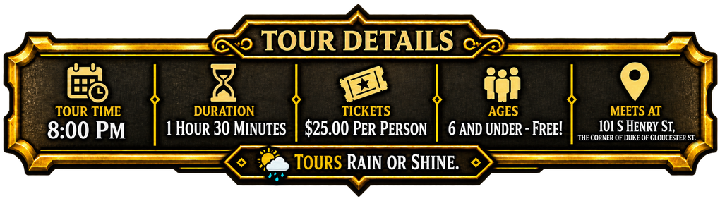 Gold-and-black tour details banner listing dates, prices, hotel, and Capitol visit with a “Tours” label.