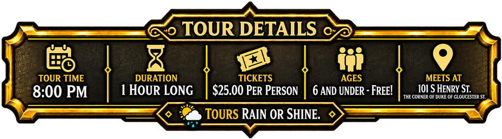 Gold-and-black tour details banner listing dates, prices, hotel, and Capitol visit with a “Tours” label.