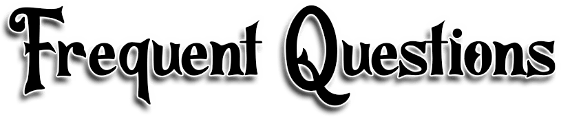 Frequent Questions in a decorative font with a drop shadow.
