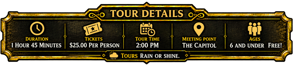 Gold “Tour Details” banner with icons and prices for a safari tour package.