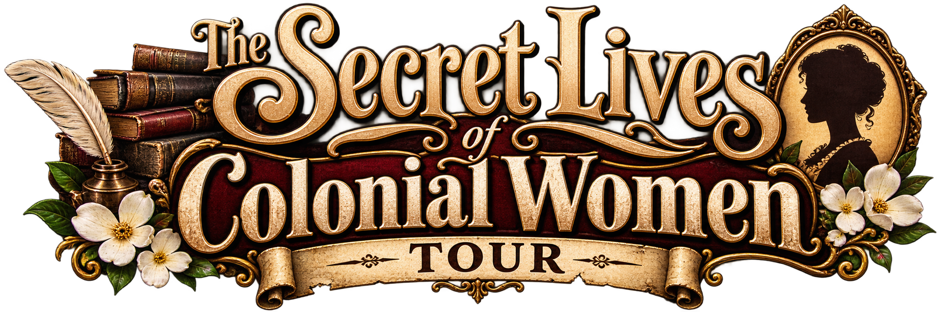 Stylized black title text: “The Secret Lives of Colonial Women Tour”