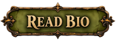 Decorative green sign with gold border reading “READ BIO”