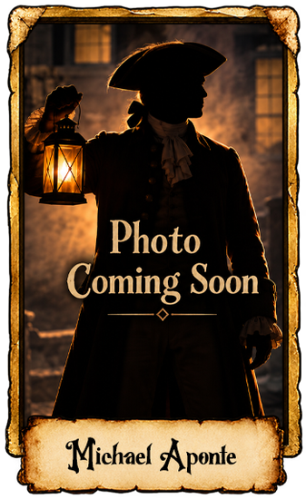 Silhouetted person holding lantern in sepia vintage frame with “Photo Coming Soon” and “Michael Aponte” text