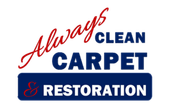 Logo for Always Clean Carpet & Restoration in red, blue, and white text