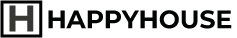 Un logo in bianco e nero per happyhouse su uno sfondo bianco