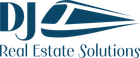 Un logotipo azul y blanco para DJ Real Estate Solutions.