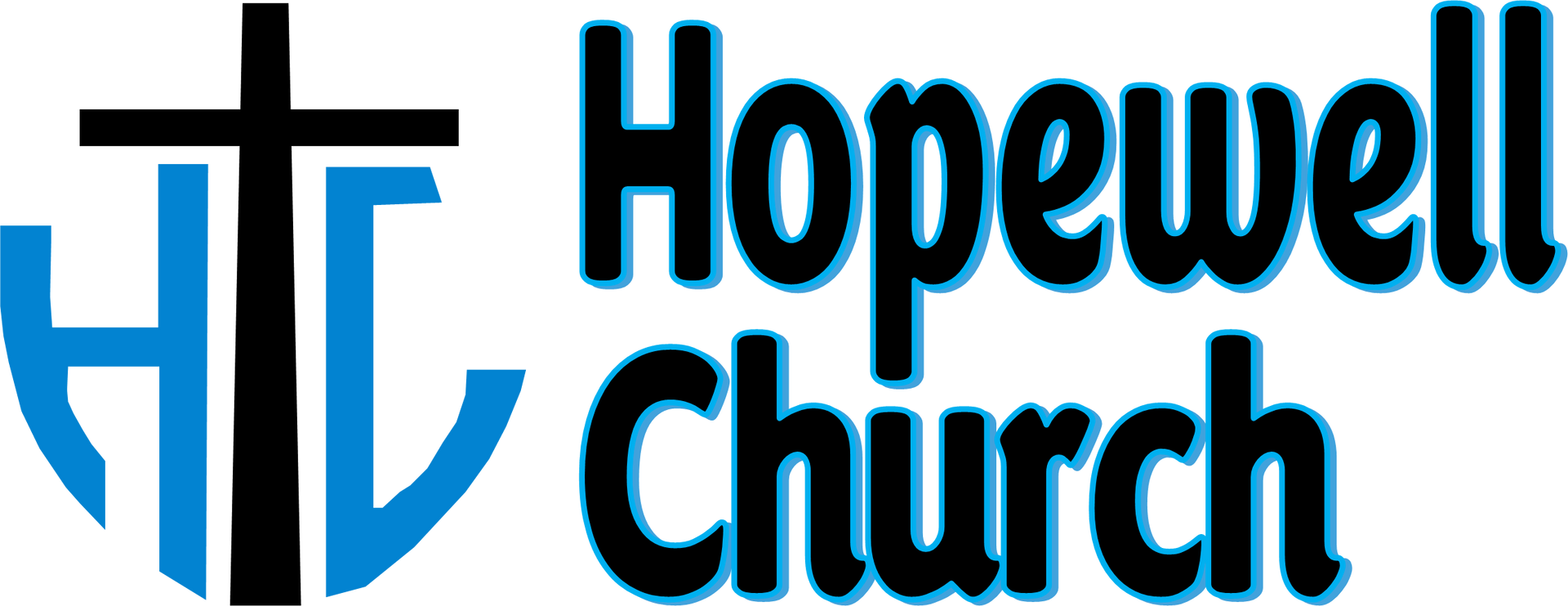 Hopewell Church logo with blue cross and anchor icon on white background