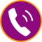 Purple circle with white phone handset and call signal lines, outlined in orange.
