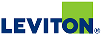 Un logo bleu et vert pour leviton sur fond blanc