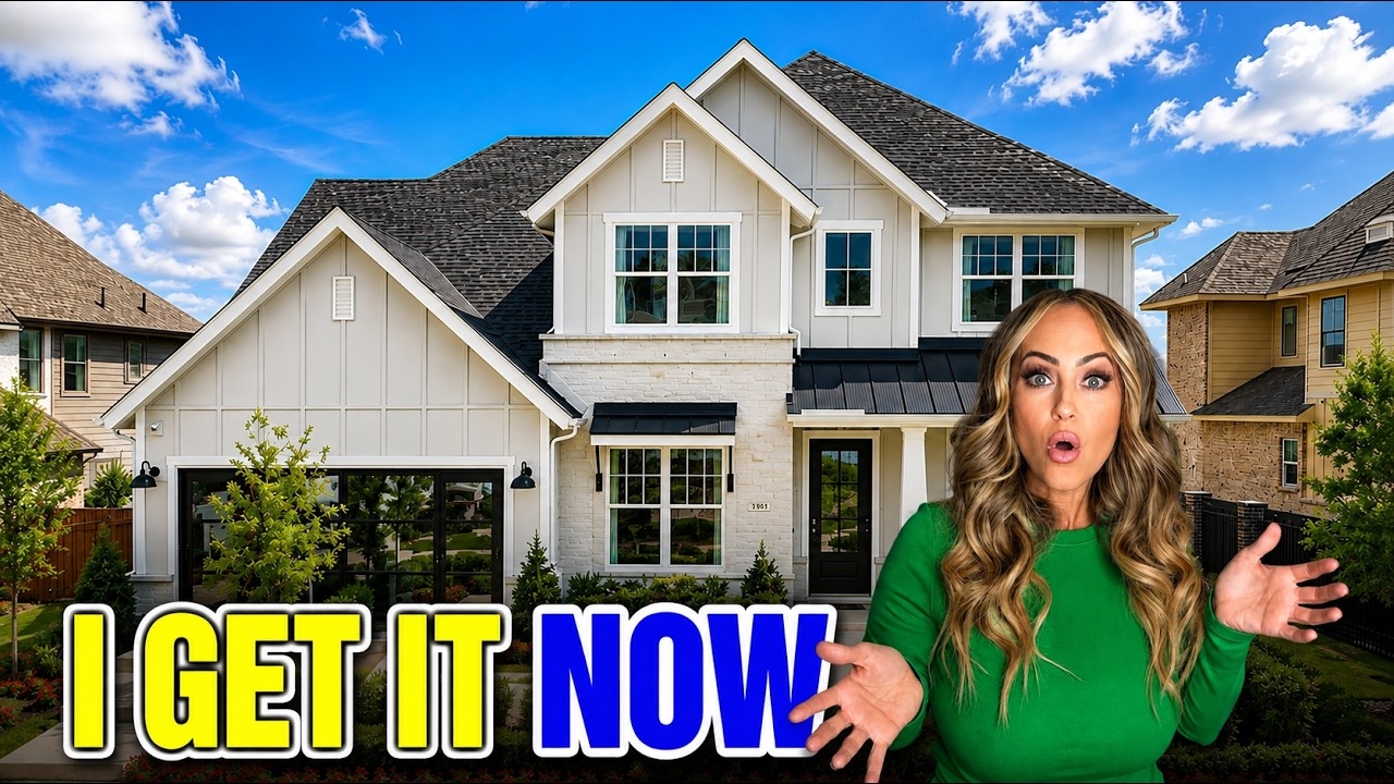 Woman in green beside a large white house with bold text “I GET IT NOW”