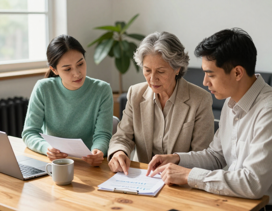 Small business owner and financial advisor reviewing tax and investment documents at R.L. Johnson Financial Center in Harrison, OH.