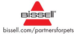 Bissell logo with red triangle and website text “bissell.com/partnersforpets”