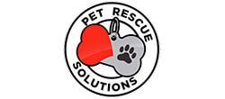 Pet Rescue Solutions logo with a red pet tag and gray paw print inside a circle