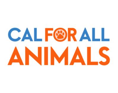 California for All Animals logo in blue and orange with a paw print in the “O”