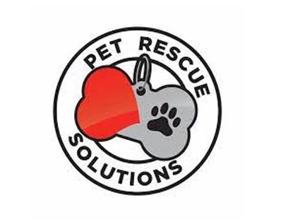 Pet Rescue Solutions logo with red heart, gray pet paw, and black circular text