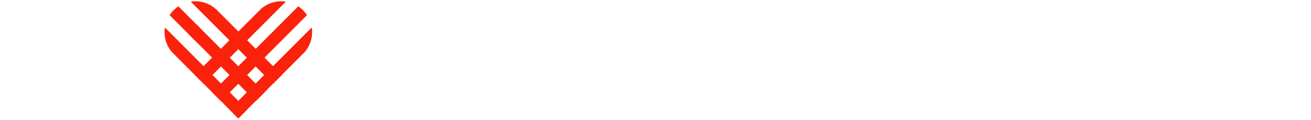 Red geometric logo with a white horizontal bar on a white background