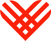 Red geometric heart logo made of interwoven diagonal lines with diamond shapes inside.