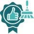 Teal award badge with thumbs-up icon and cleaning brush symbol, suggesting quality cleaning approval