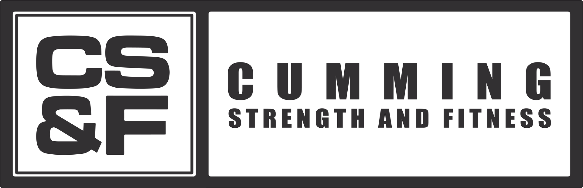 Black-and-white Cumming Strength and Fitness logo with “CS&F” initials and company name