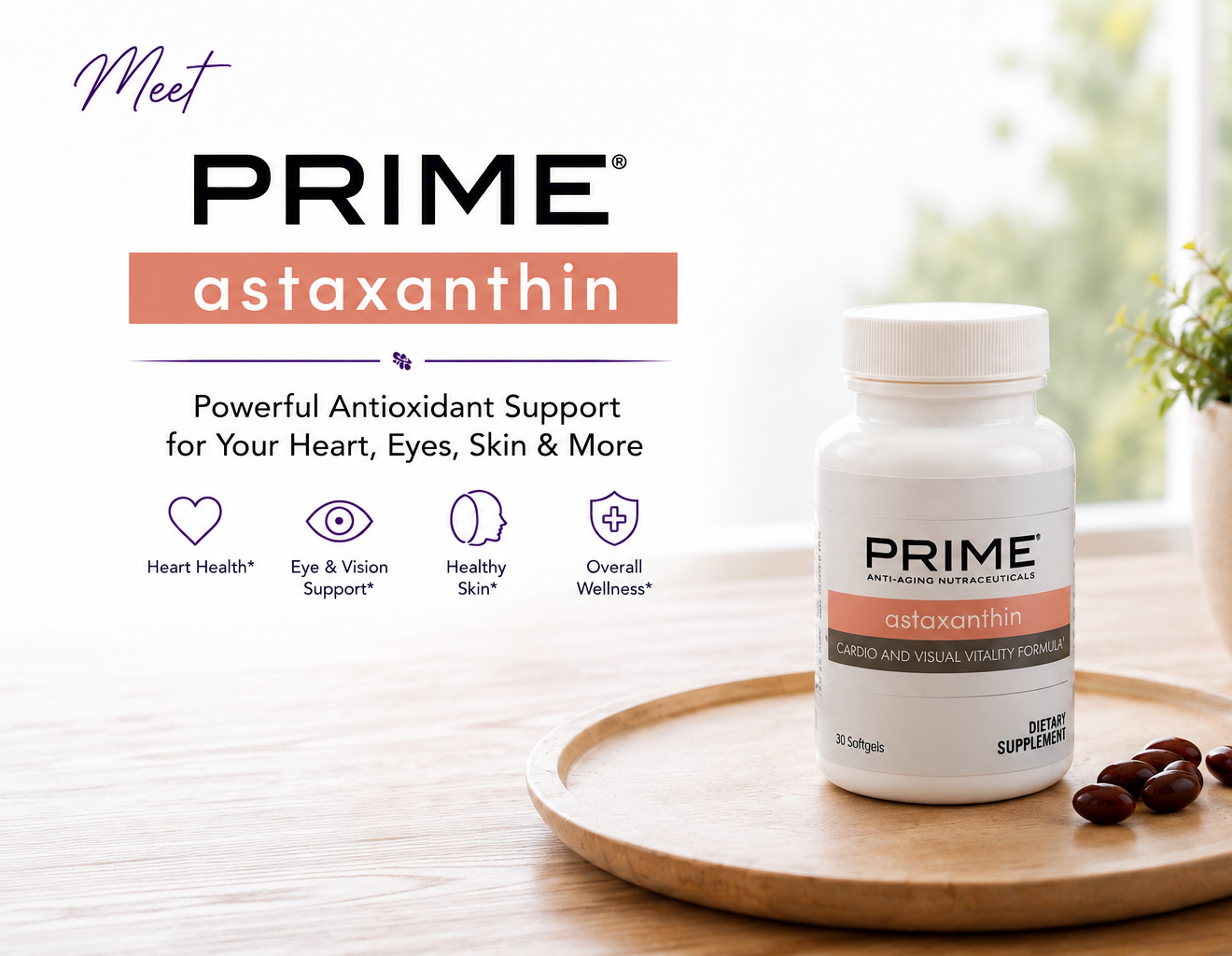 Prime™ Astaxanthin 6 mg dietary supplement with antioxidant support for heart, eyes, skin